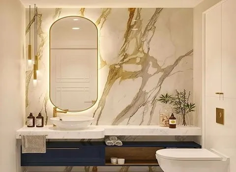 کاشی حمام کرم طلایی مناسب فضاهای لوکس